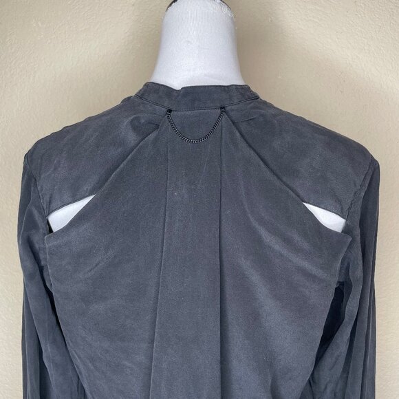 Rag & Bone Dylan Black 100% Silk Tie Cuff Cutout Back Blouse Tunic XS Luxury - Picture 8 of 15